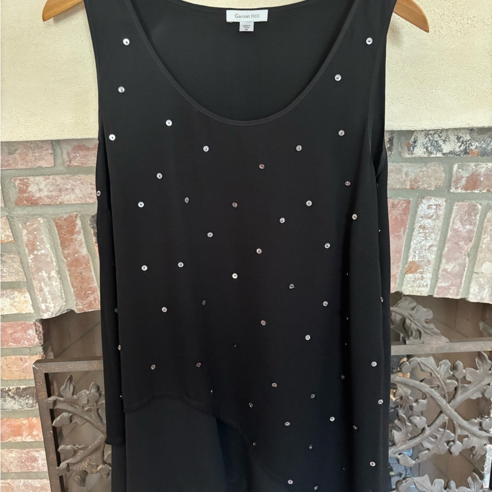 Garnet Hill Dressy Black Tank Top with Silver Sequin Accents size 6